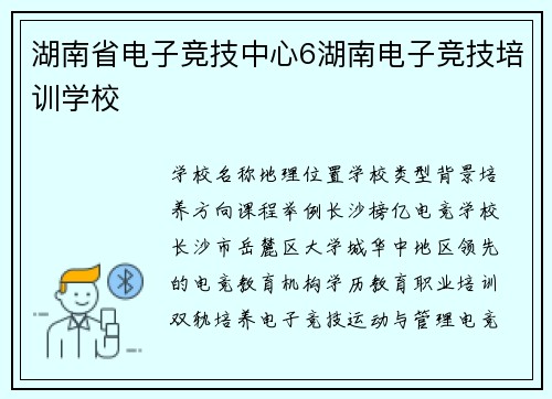 湖南省电子竞技中心6湖南电子竞技培训学校